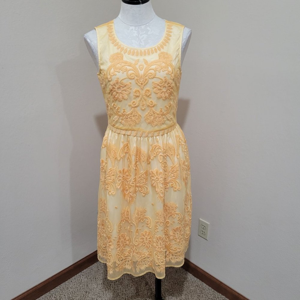 Sundance Catalog Love at First Sight Lace Dress size 6 embroidered yellow